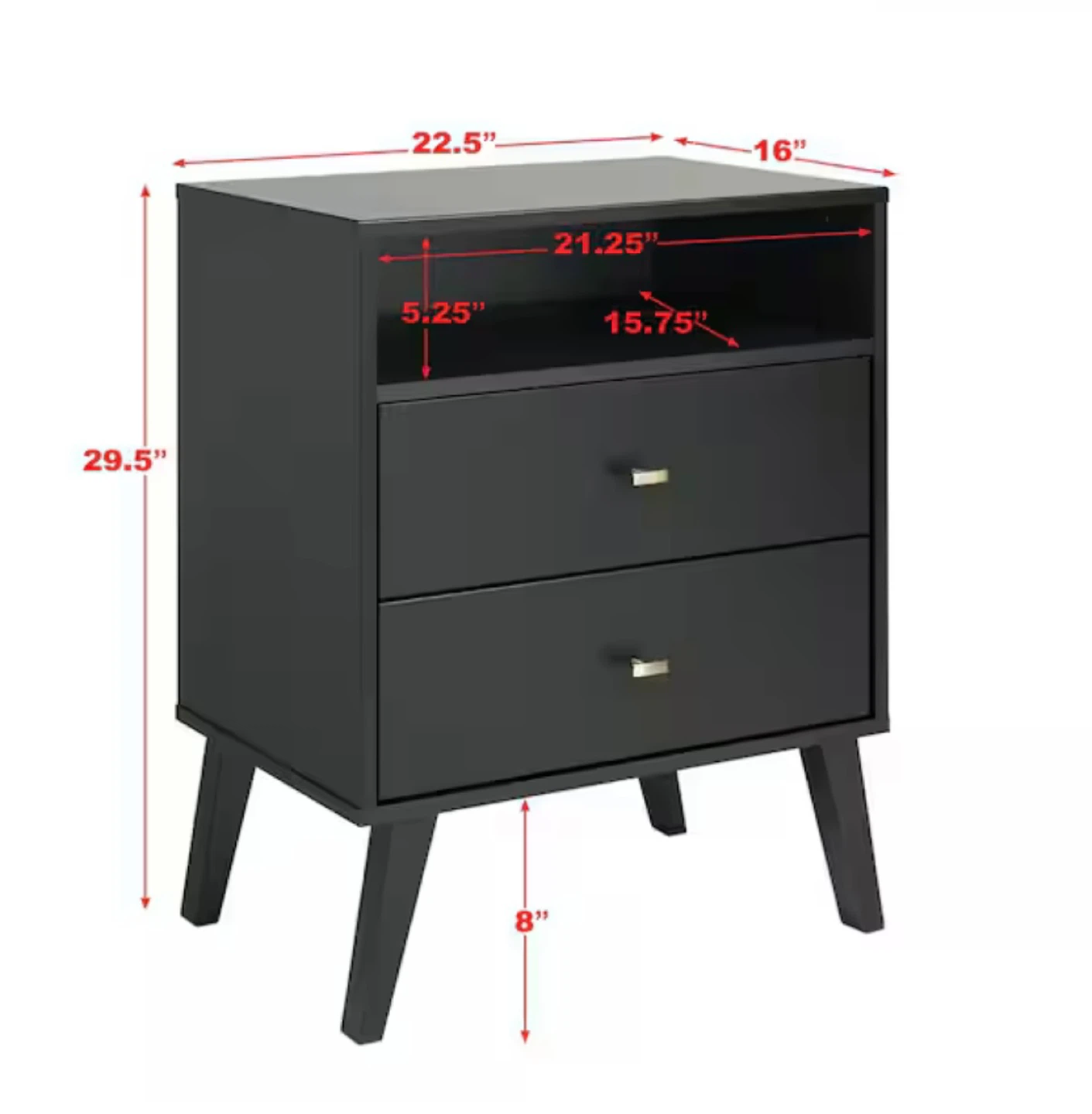 Black 2-Drawer Nightstand - photo 3
