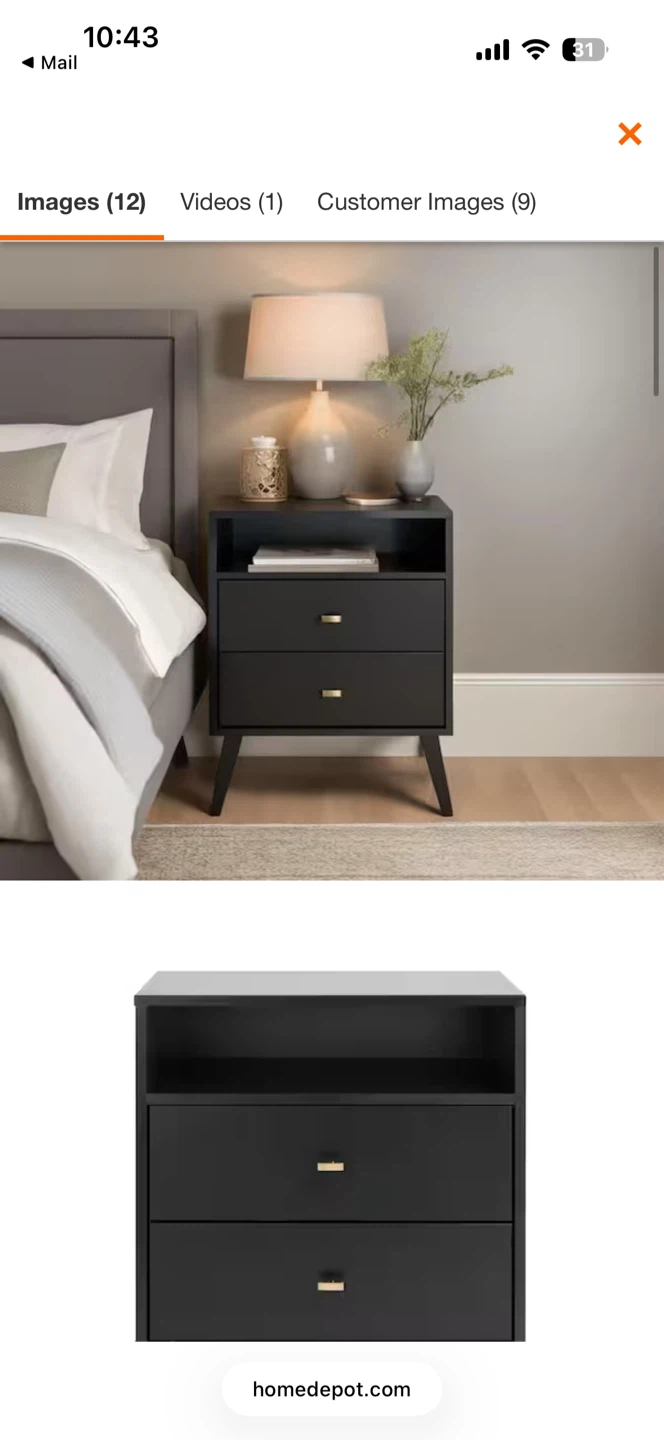 Black 2-Drawer Nightstand - photo 2