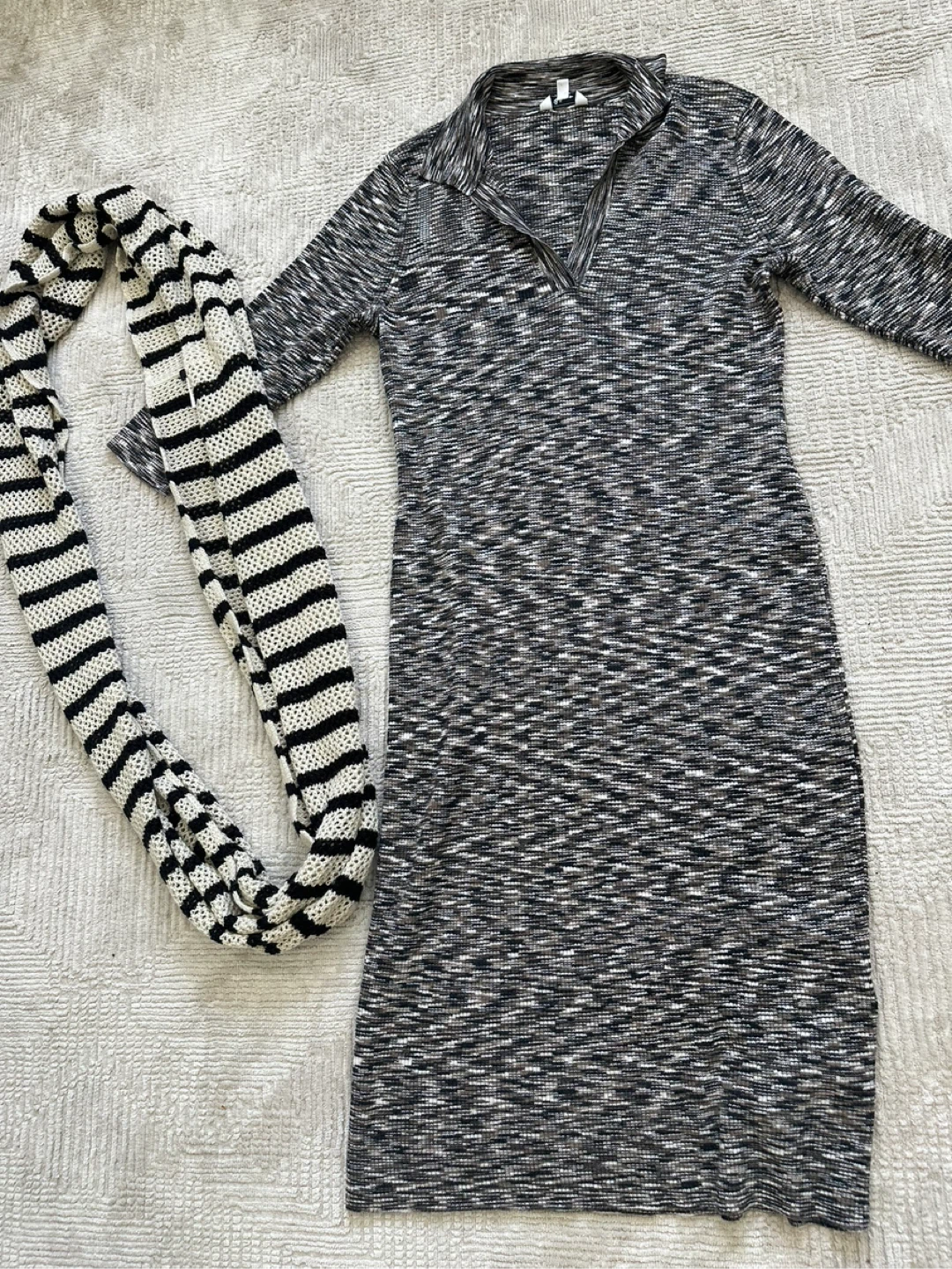 Ribbed Knit Dress with Scarf - photo 2