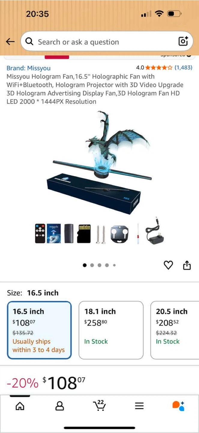 Missyou 16.5” Hologram Fan Projector (Open Box)
