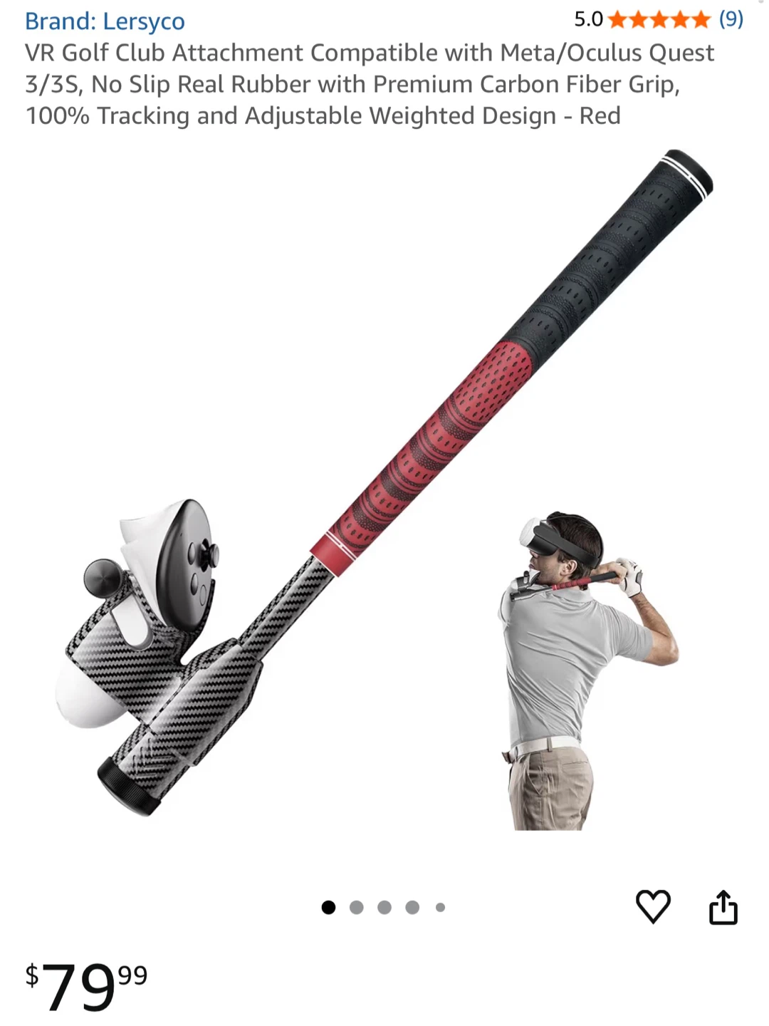 Lersyco VR Golf Club Attachment for Meta/Oculus Quest - Red - photo 2