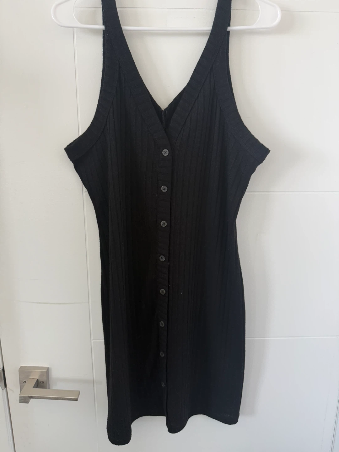 H&M Black Ribbed Button-Up Mini Dress - Size L