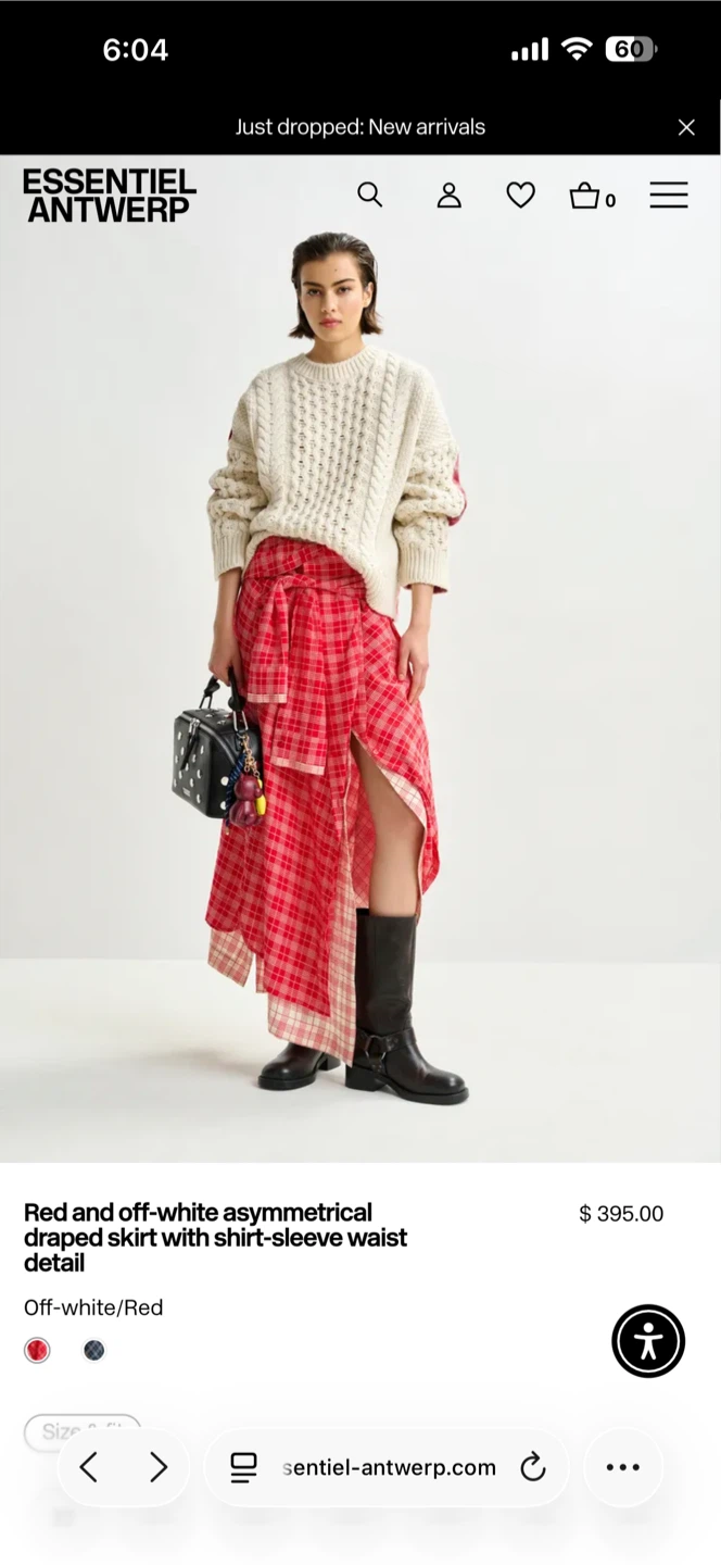 Essentiel Antwerp Red & Off-White Asymmetrical Plaid Skirt - photo 2