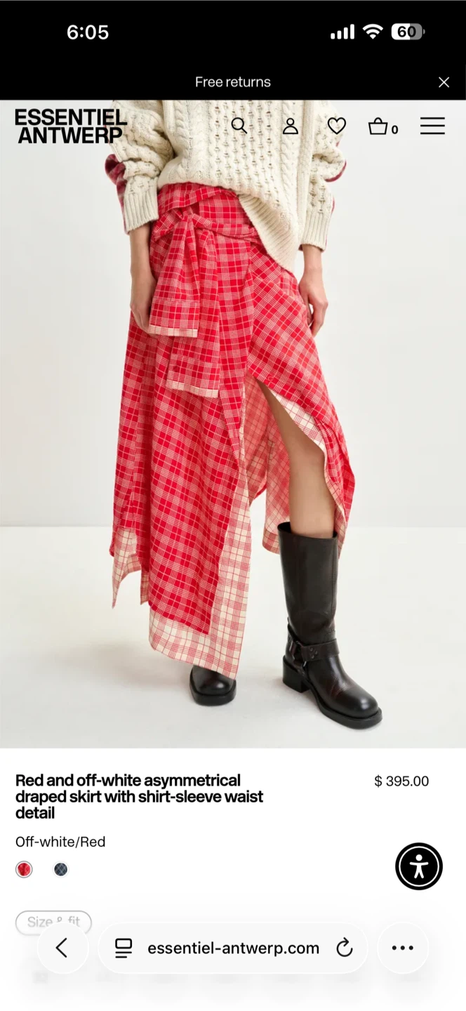 Essentiel Antwerp Red & Off-White Asymmetrical Plaid Skirt - photo 3