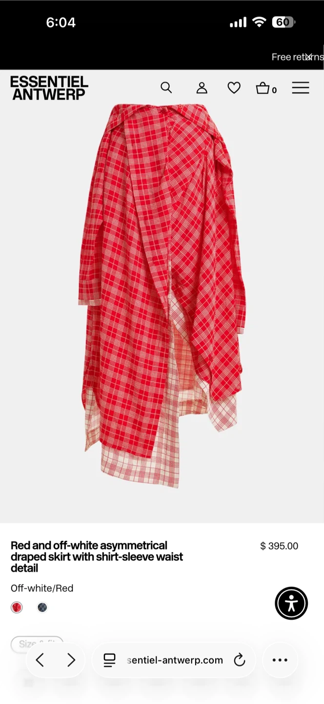 Essentiel Antwerp Red & Off-White Asymmetrical Plaid Skirt