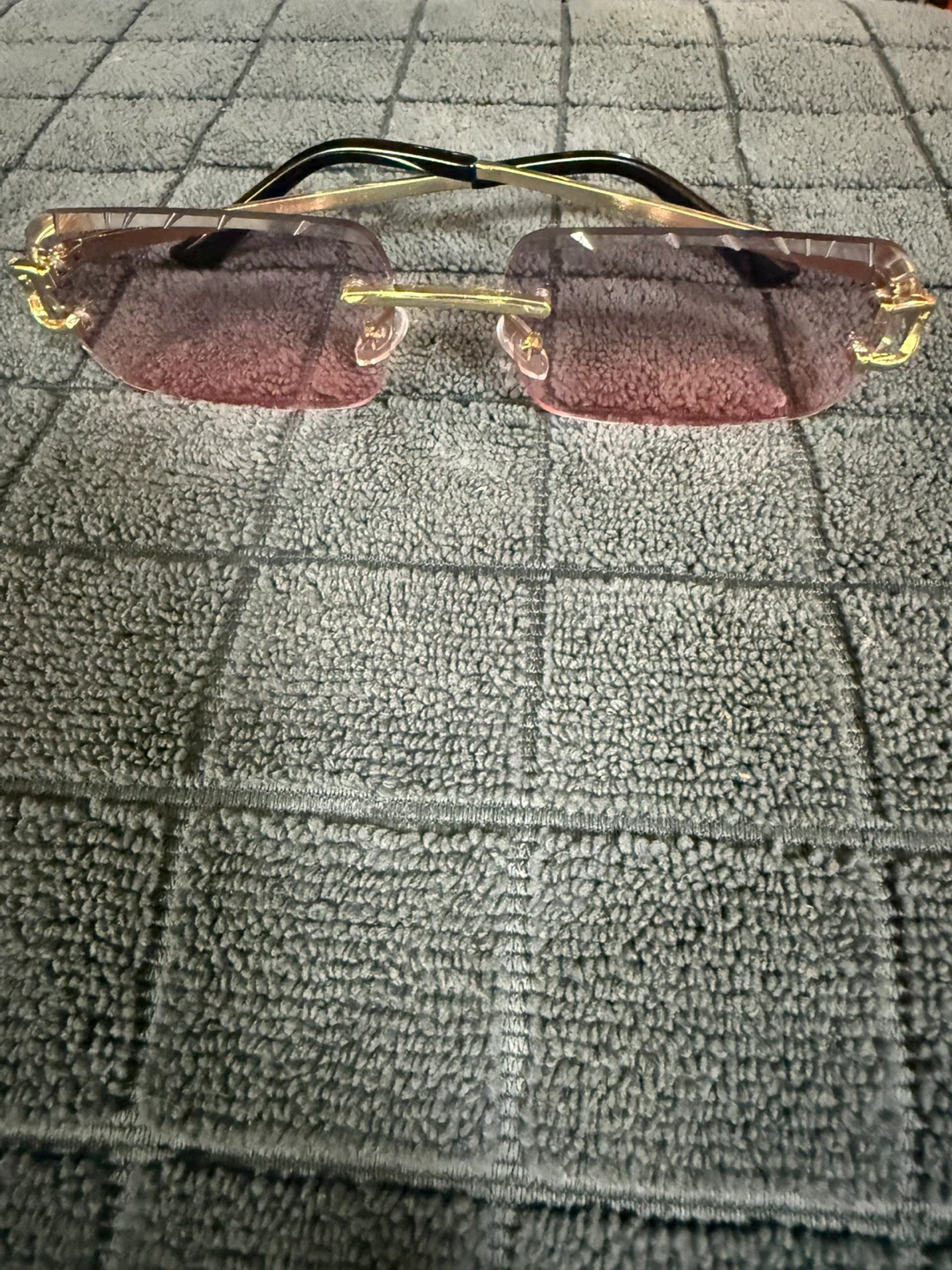 Cartier Rimless Pink Gradient Lens Sunglasses Gold Frame
