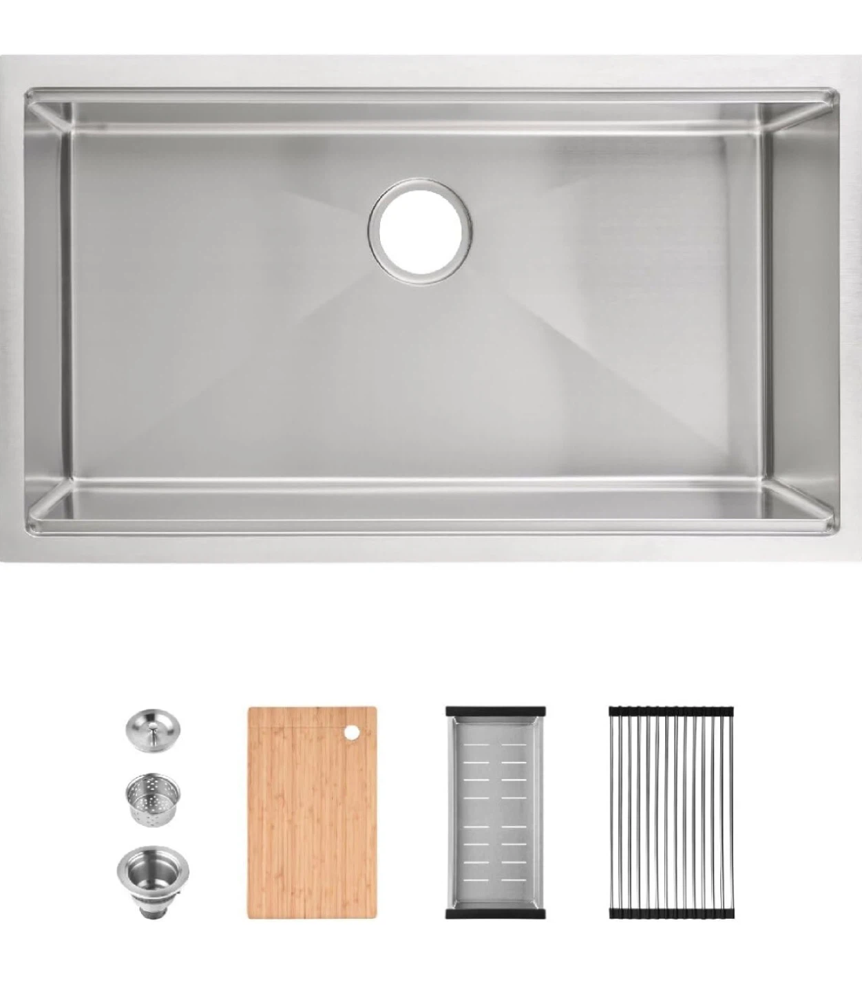 34” Undermount Stainless Steel Kitchen Sink with Accessories