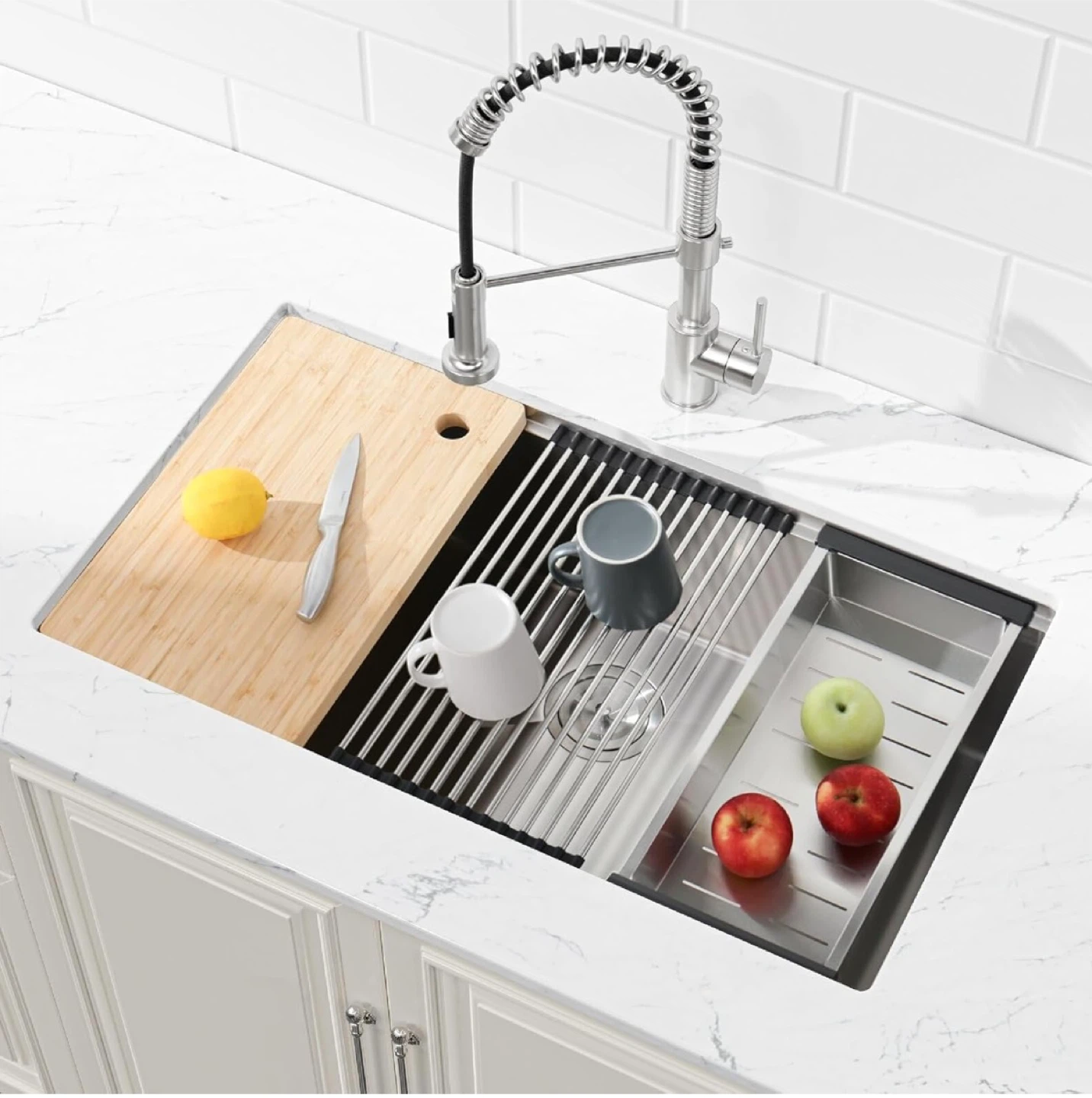 34” Undermount Stainless Steel Kitchen Sink with Accessories - photo 5