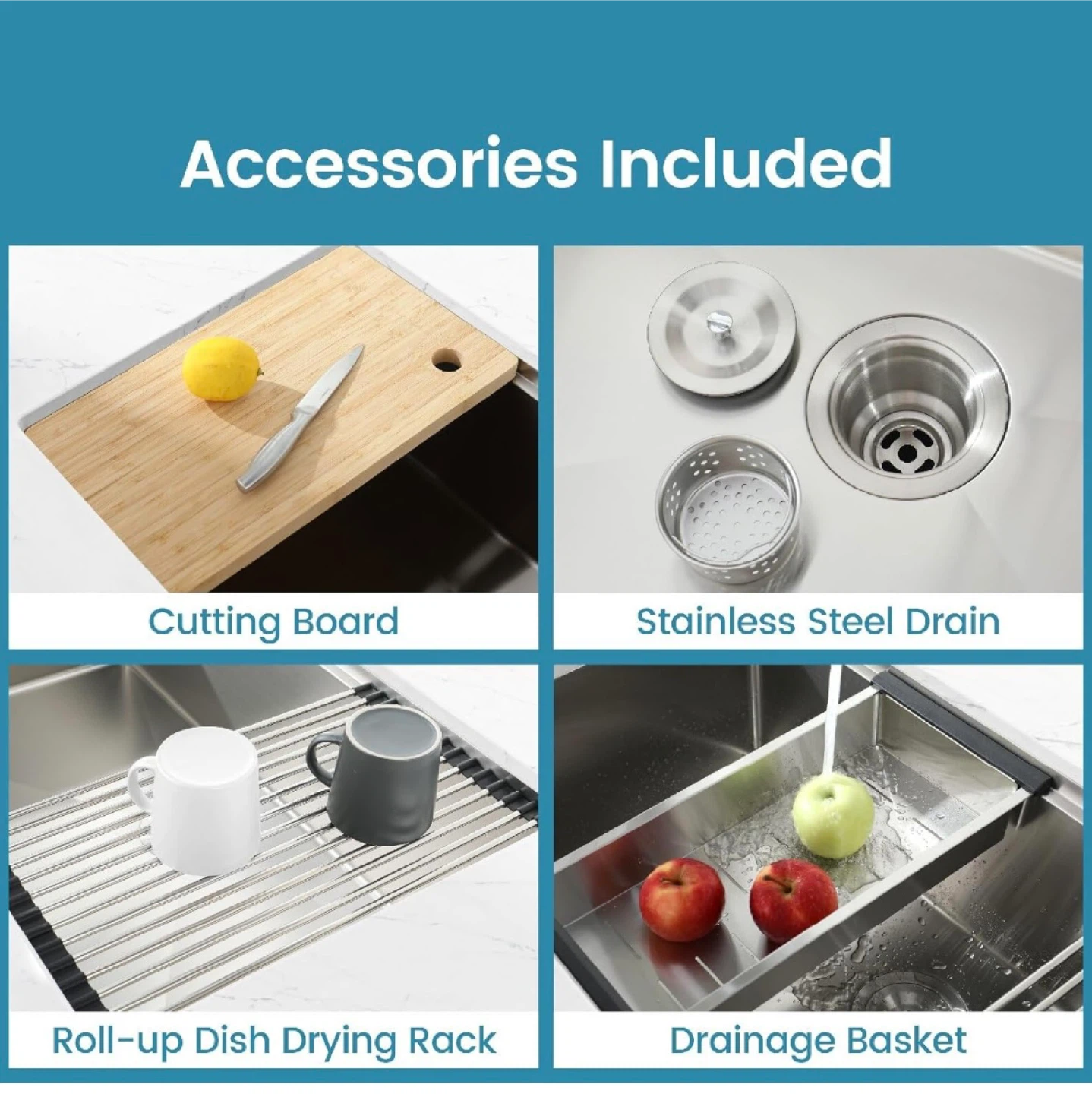 34” Undermount Stainless Steel Kitchen Sink with Accessories - photo 4
