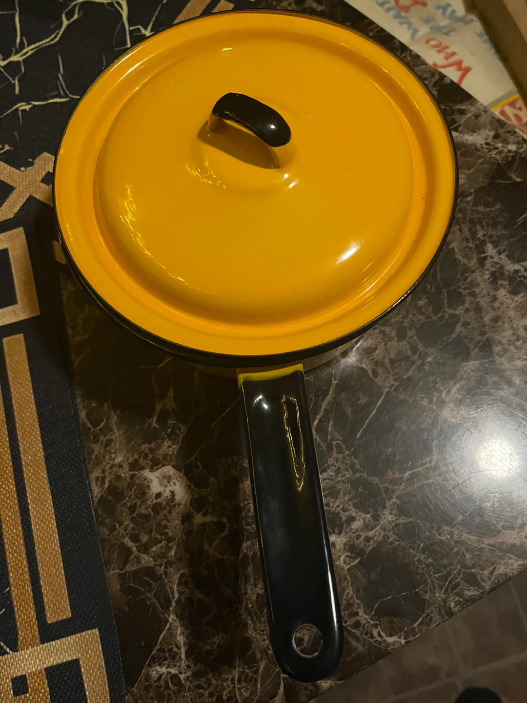 Yellow Enamel Pot with Lid