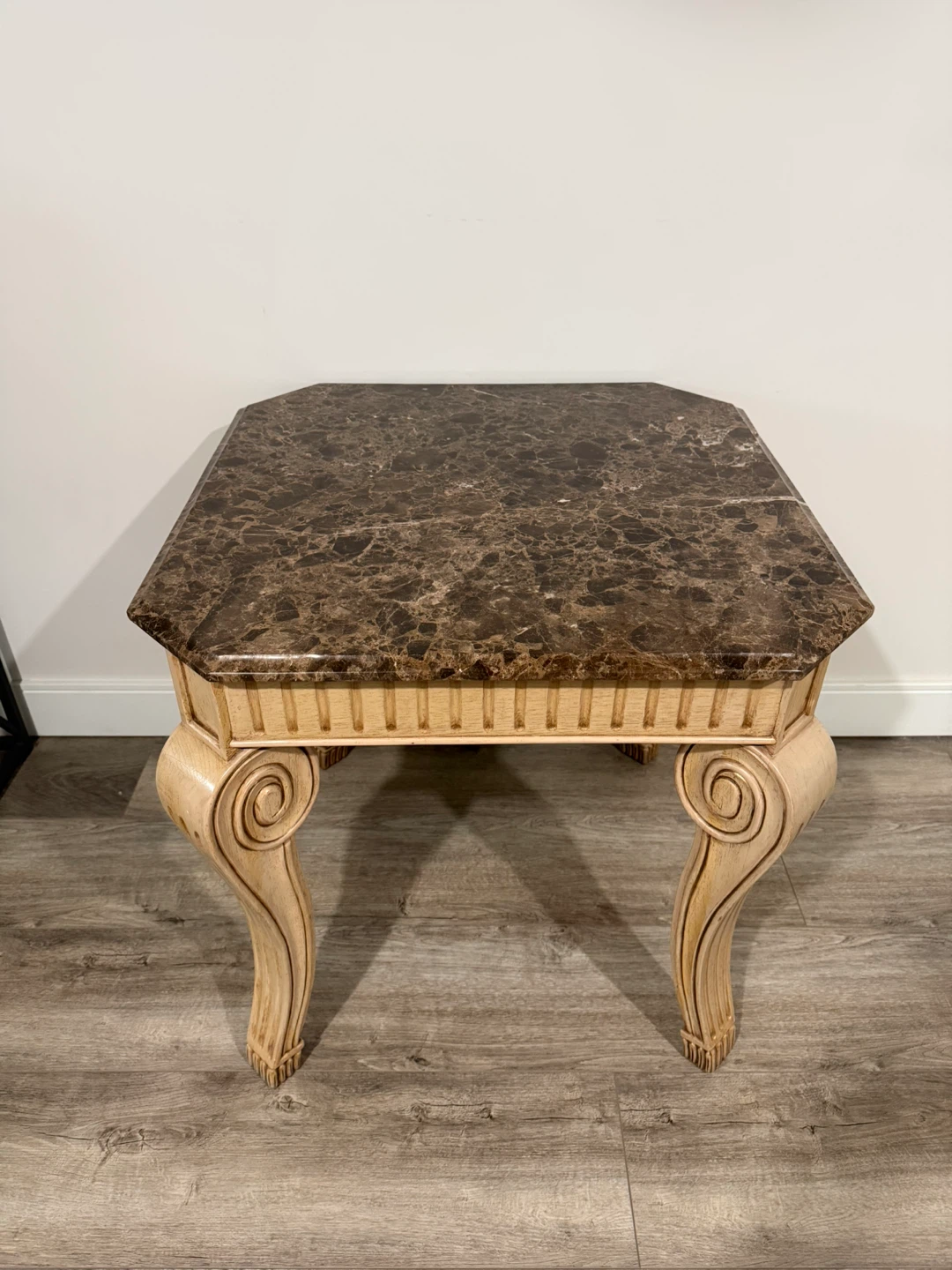 Granite Top End Table with Carved Wooden Legs