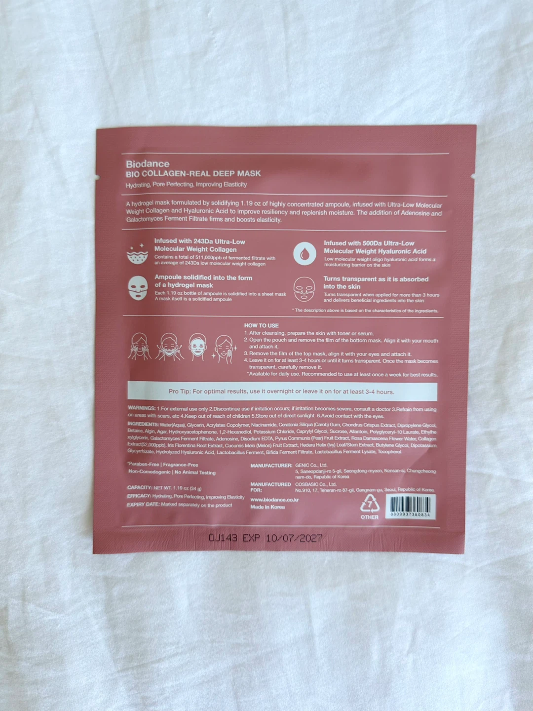 🆕 4 pcs Biodance Bio Collagen Real Deep Facial Sheet Mask (34g) - photo 3