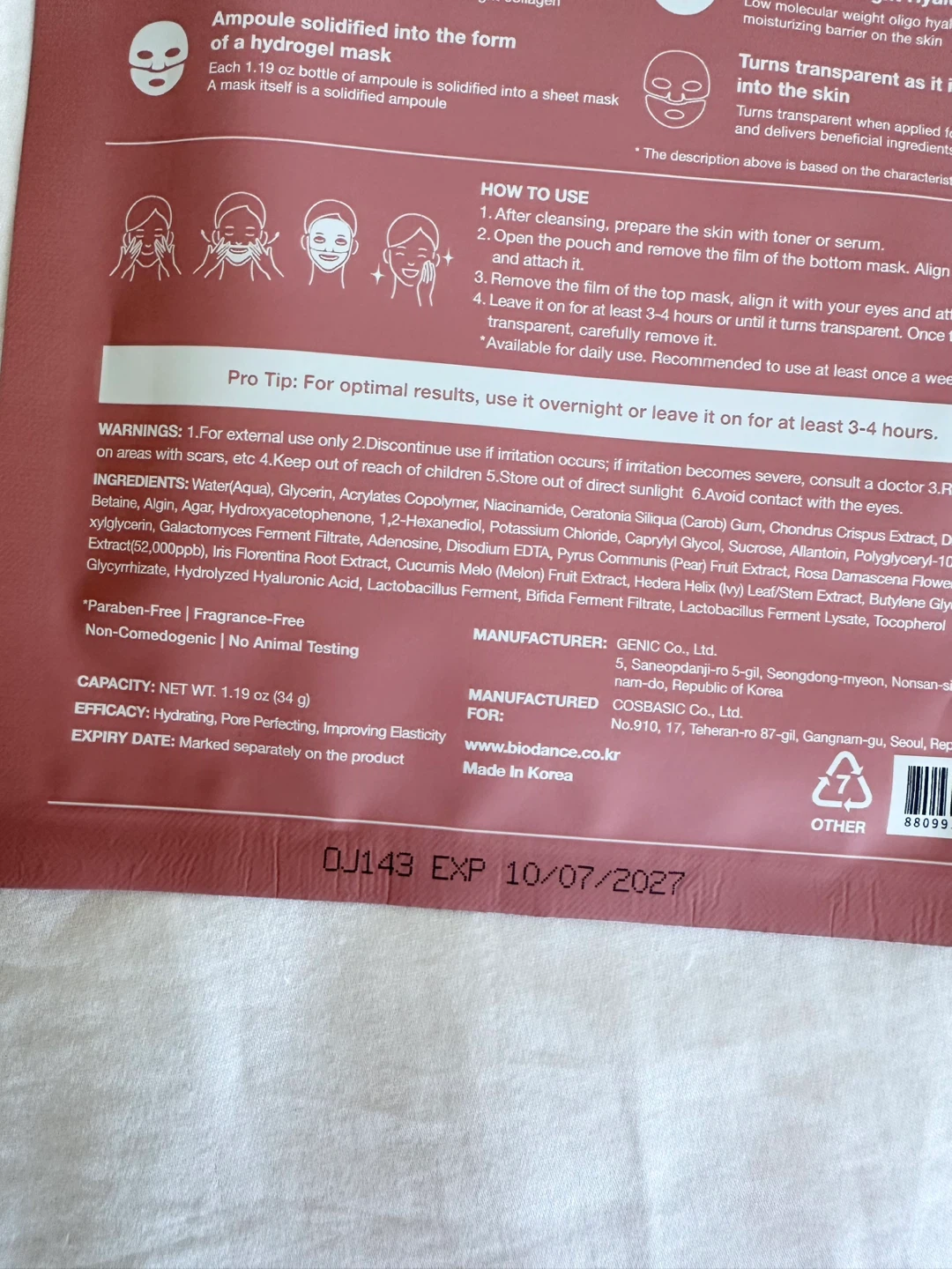 🆕 4 pcs Biodance Bio Collagen Real Deep Facial Sheet Mask (34g) - photo 4