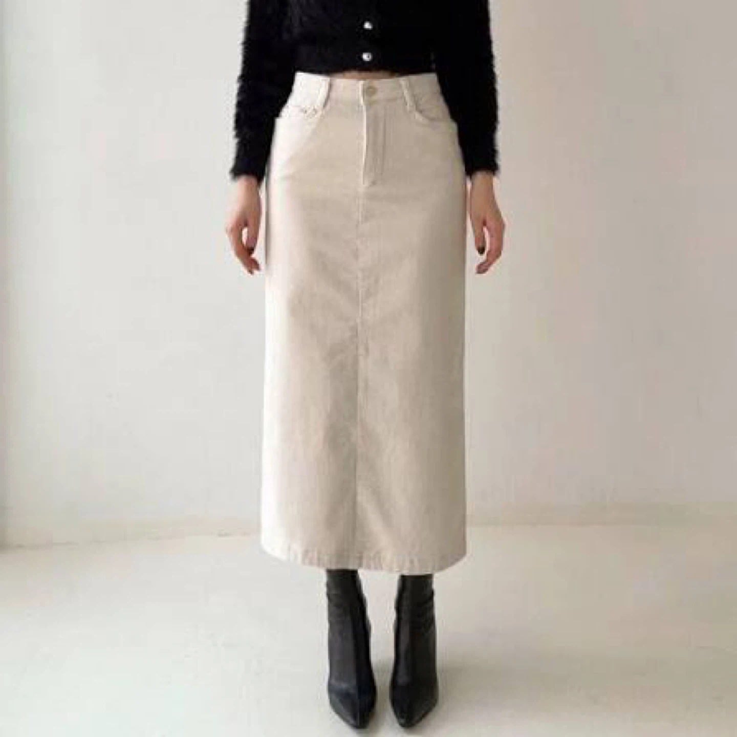 Beige Corduroy Midi Skirt