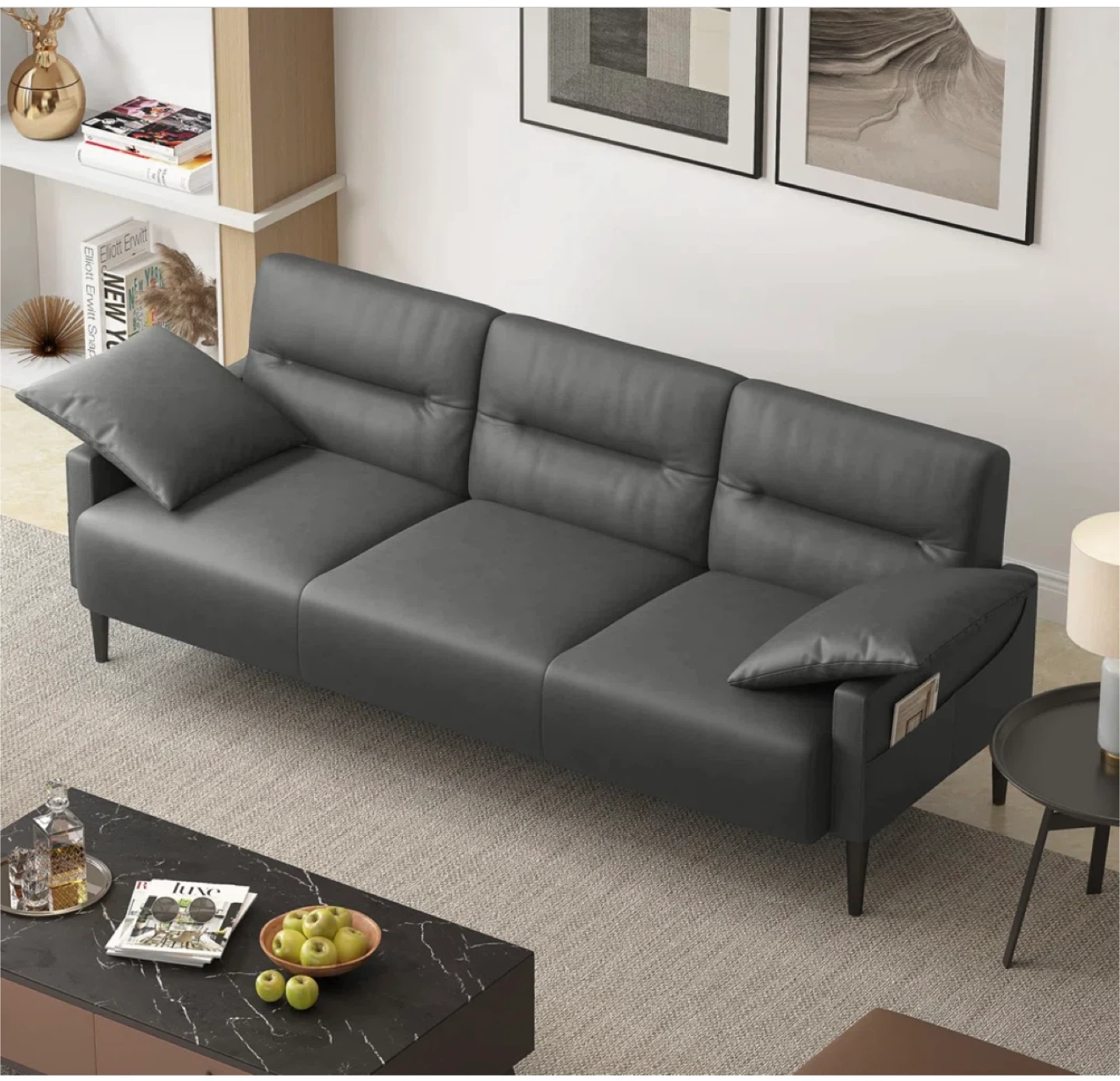 New 83” Faux Leather Upholstered Square Arm Sofa,  Sofa Couch - photo 2