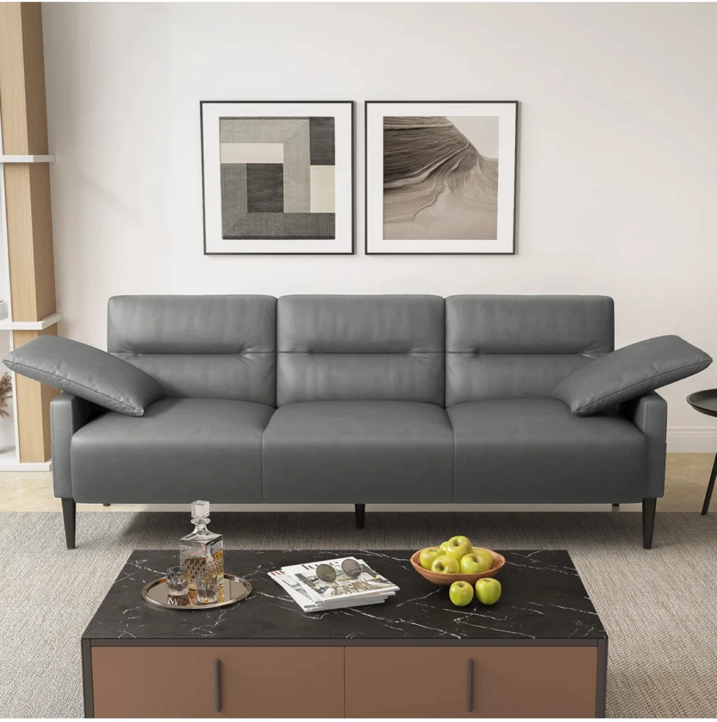 New 83” Faux Leather Upholstered Square Arm Sofa,  Sofa Couch - photo 3