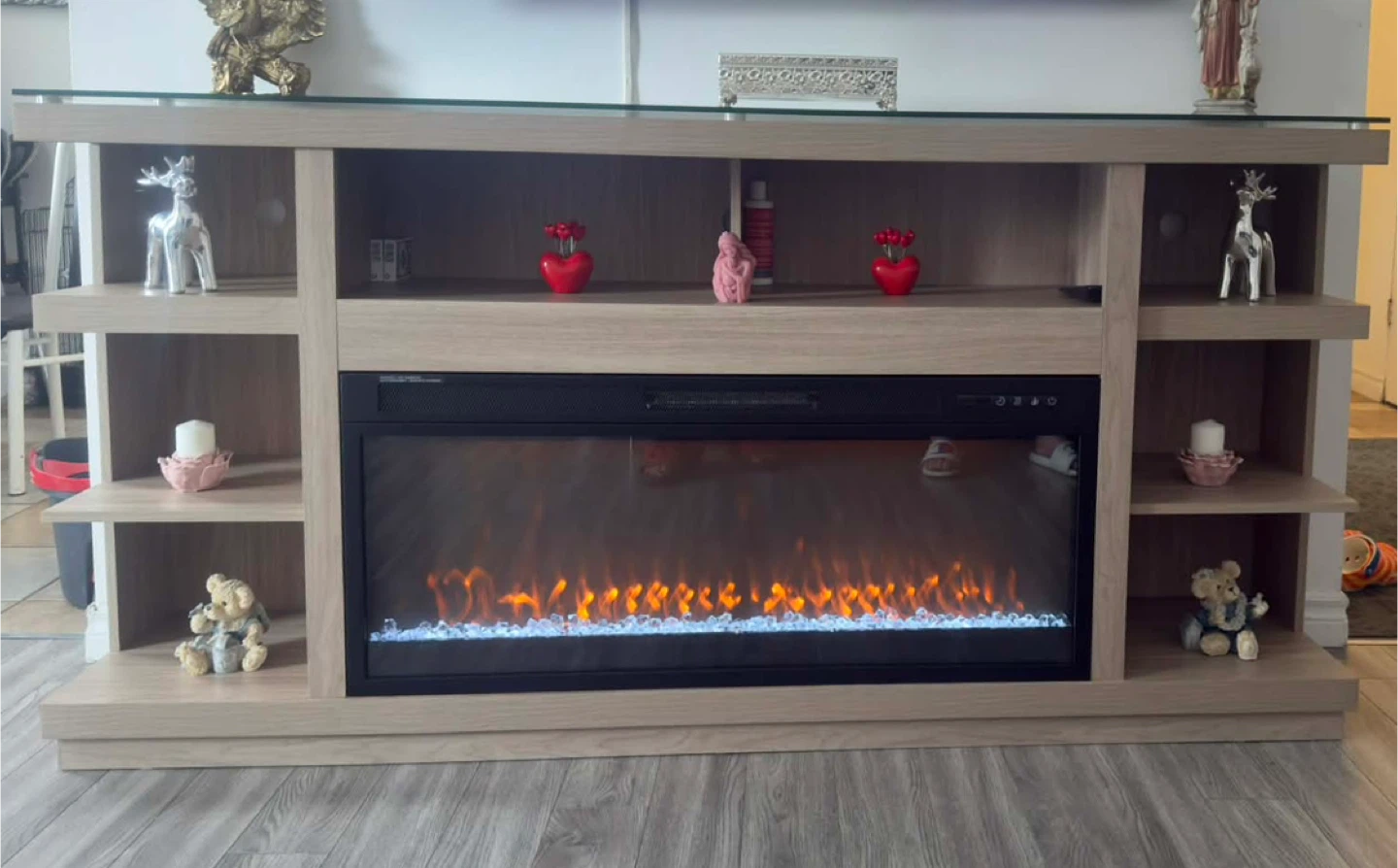 Electric Fireplace Entertainment Stand - Light Oak Finish