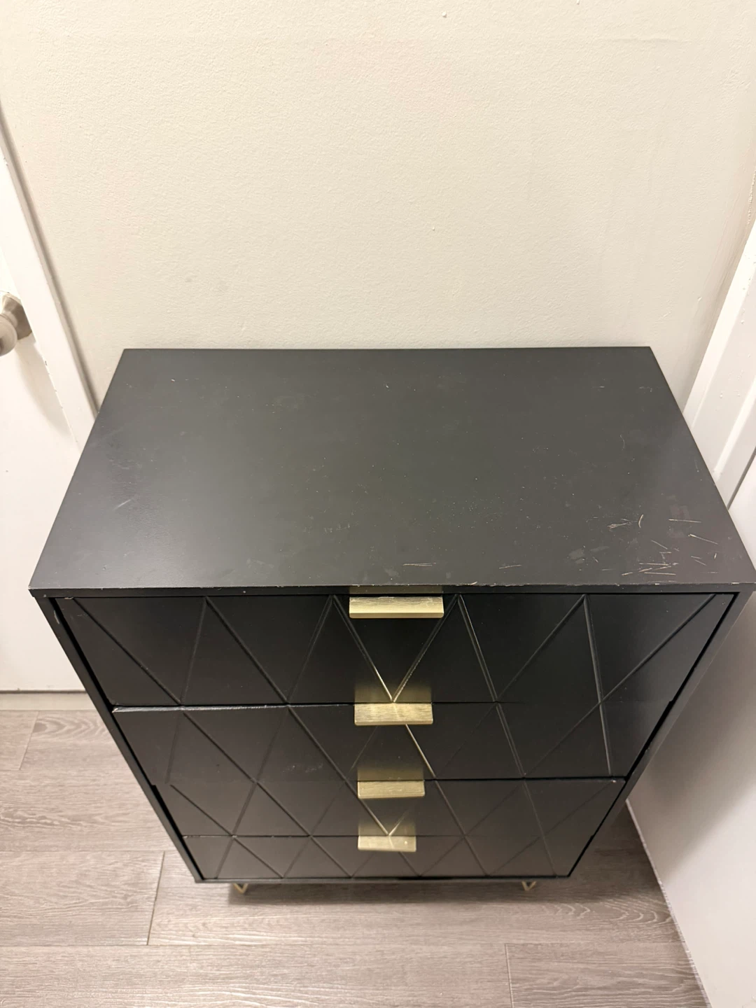 Black 4 Drawer Dresser with Gold Accents