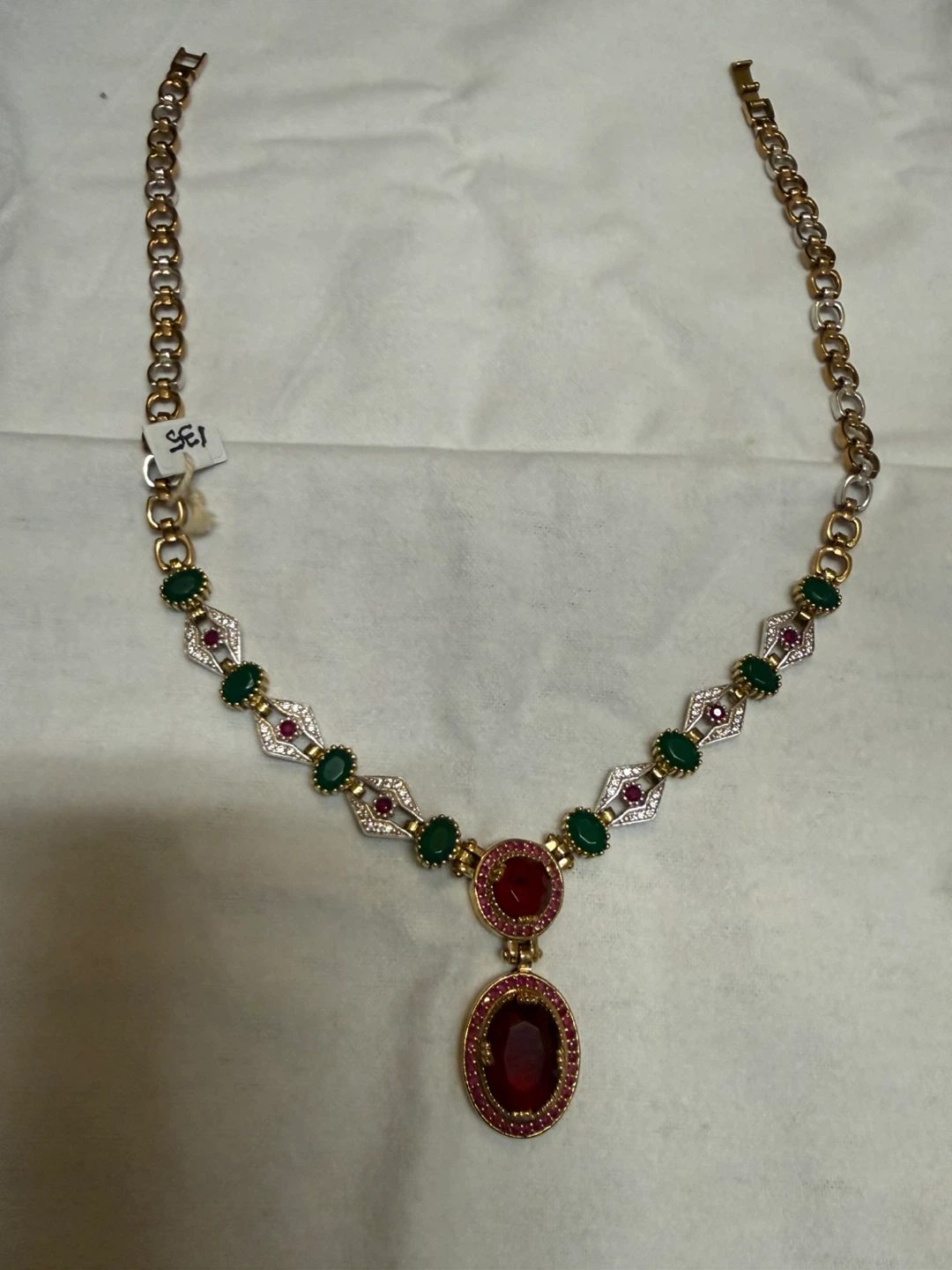 925 stamped with Copper Necklace with Red and Green Stones