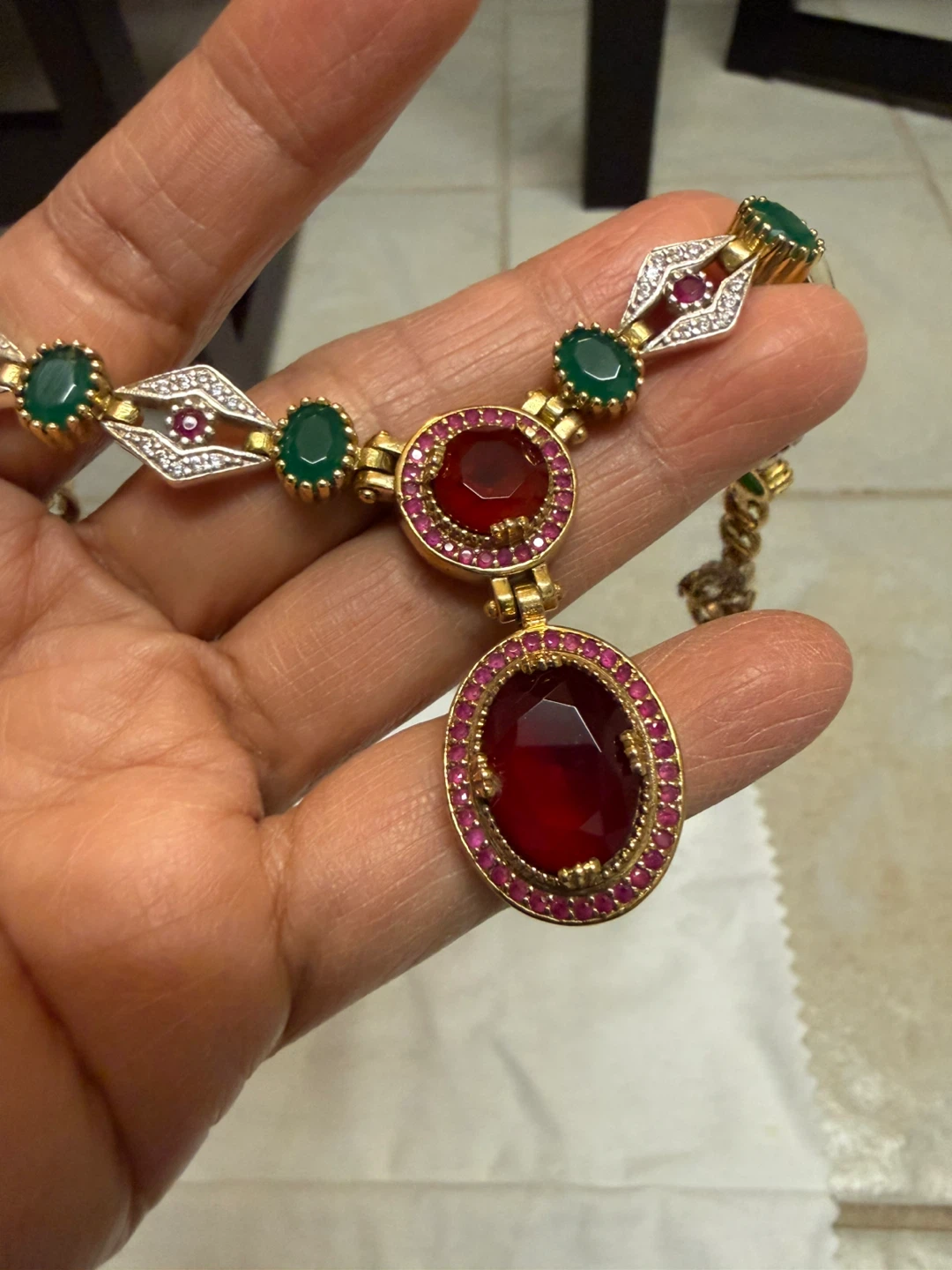 925 stamped with Copper Necklace with Red and Green Stones - photo 5