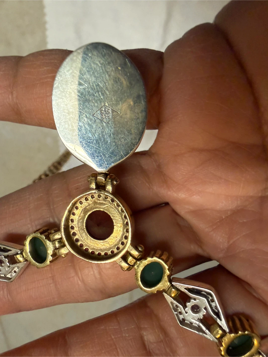 925 stamped with Copper Necklace with Red and Green Stones - photo 4