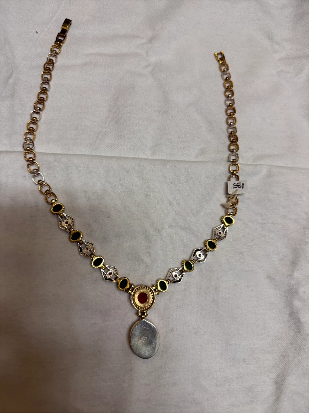 925 stamped with Copper Necklace with Red and Green Stones - photo 2