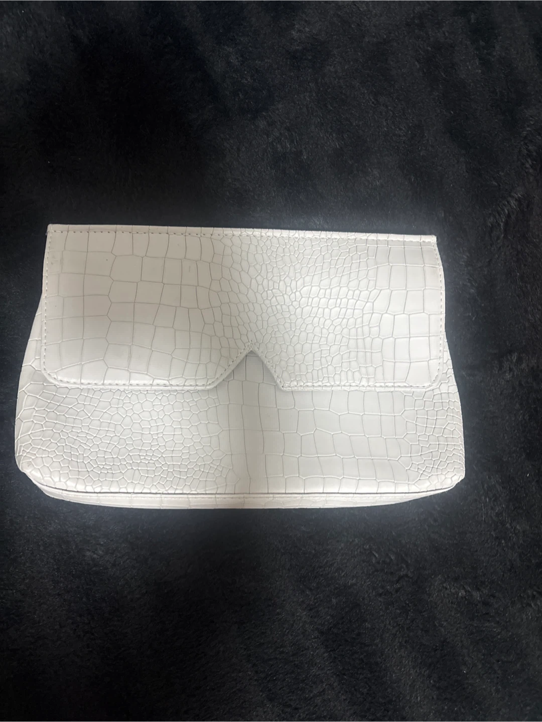 White Crocodile-Embossed Clutch Bag