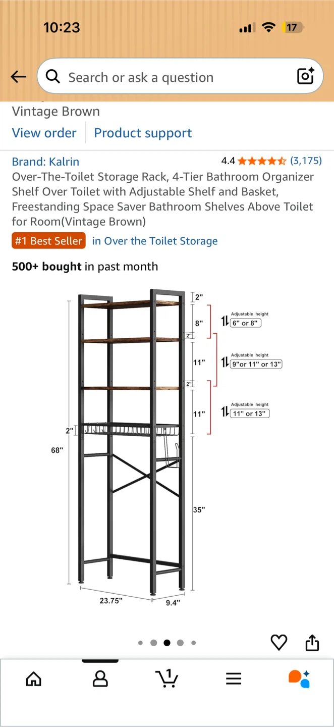 Kalrin 4-Tier Over-The-Toilet Storage Rack - Vintage Brown - photo 2
