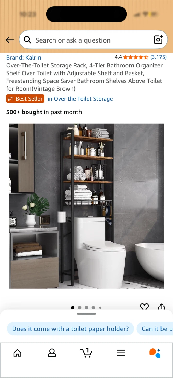 Kalrin 4-Tier Over-The-Toilet Storage Rack - Vintage Brown