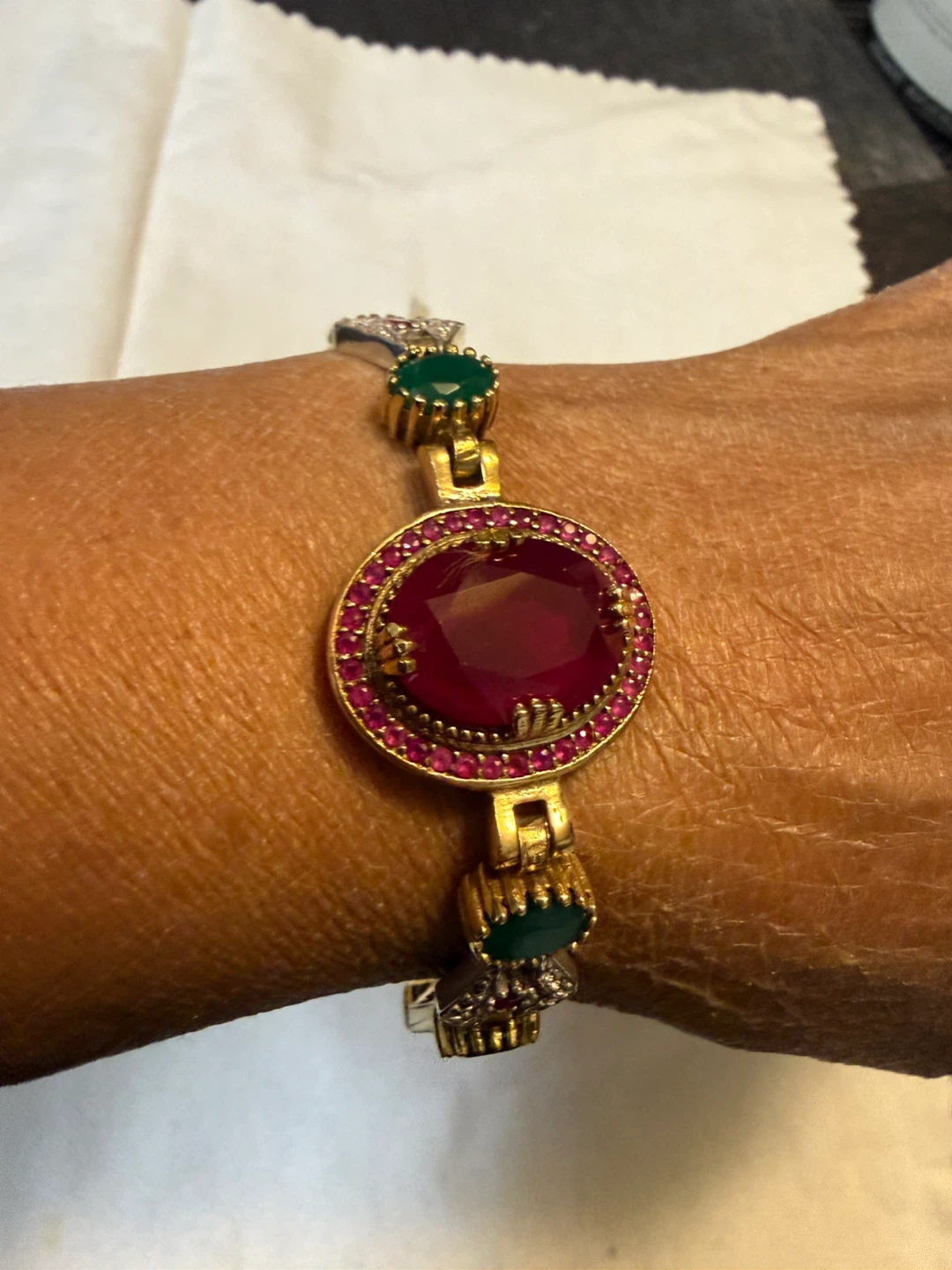925 stamped with copper 6” Bracelet with Green and Red Stones - photo 4