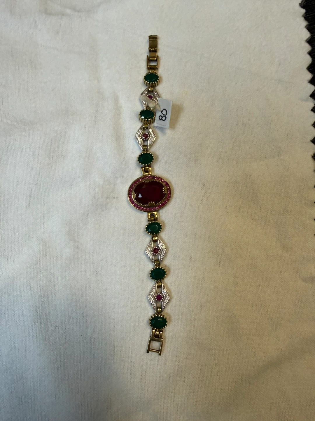 925 stamped with copper 6” Bracelet with Green and Red Stones