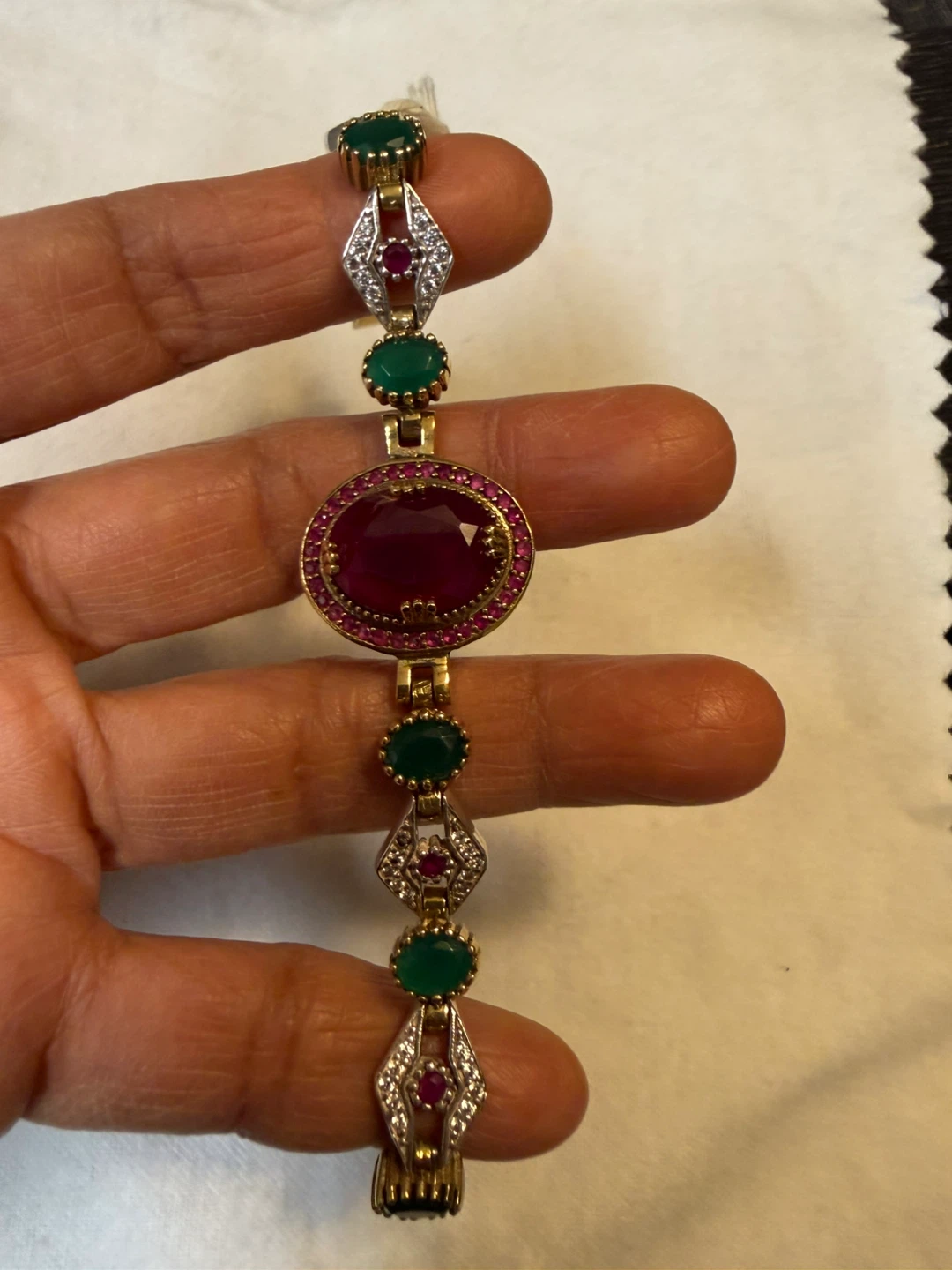 925 stamped with copper 6” Bracelet with Green and Red Stones - photo 3