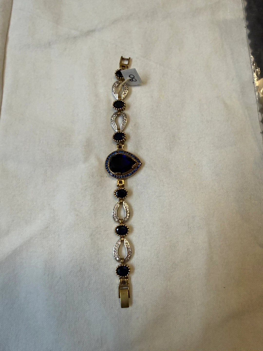 925 stamped and copper 6 3/8” Bracelet with Blue Stones
