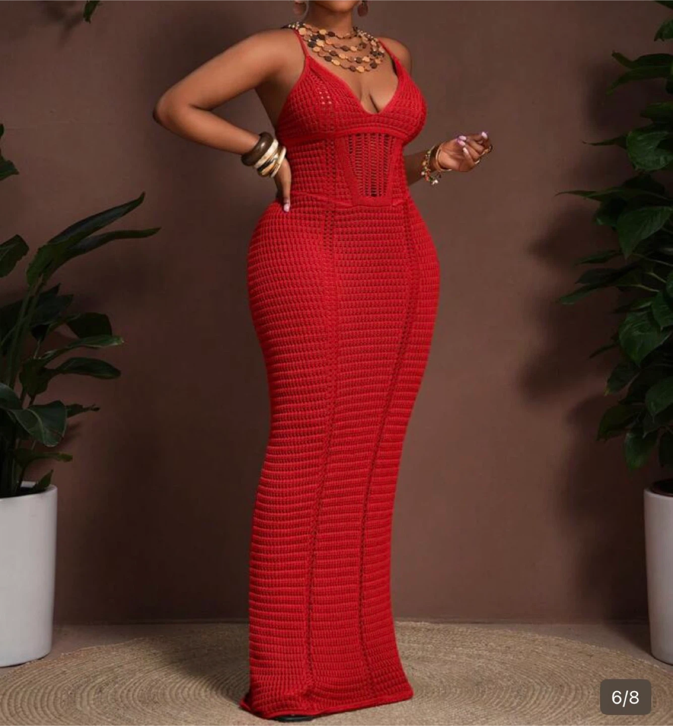 SlayDiva Red Crochet Maxi Dress