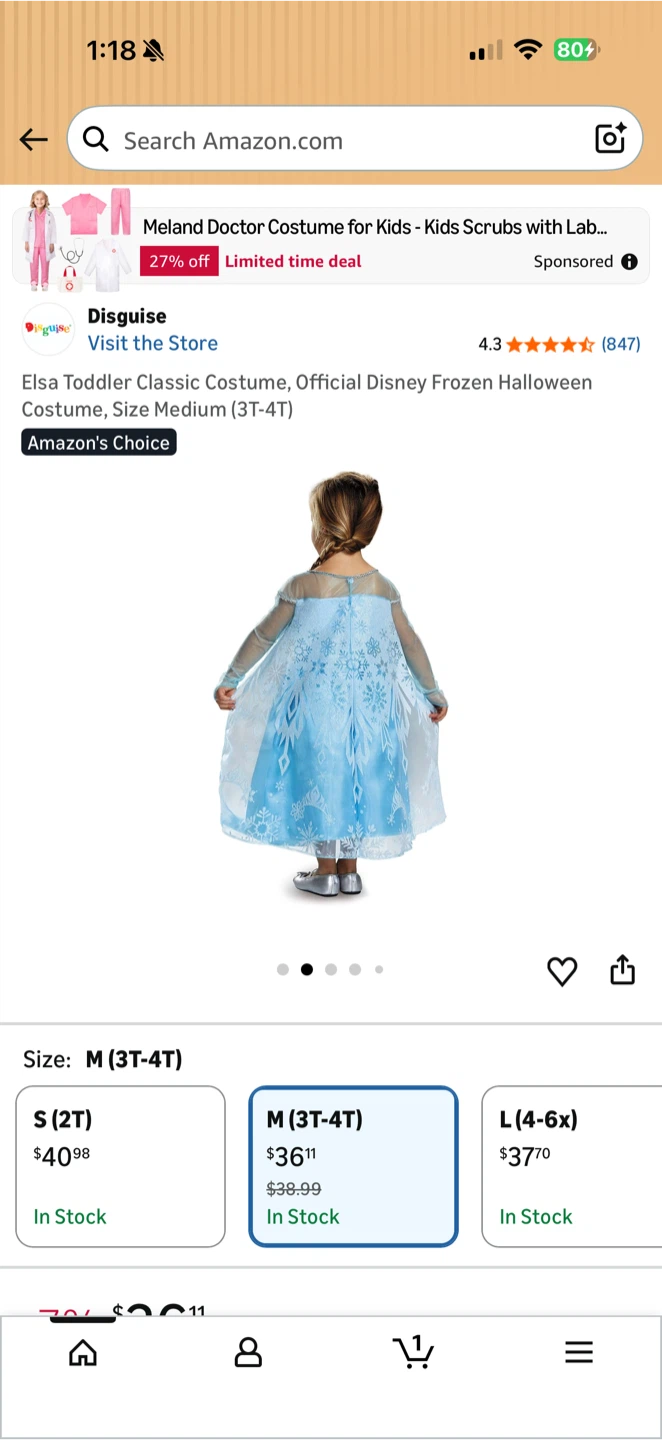 Disguise Elsa Toddler Classic Costume, Size Medium (3T-4T) - photo 5