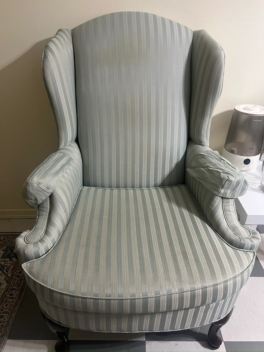 Wingback Armchair - Striped Green Fabric