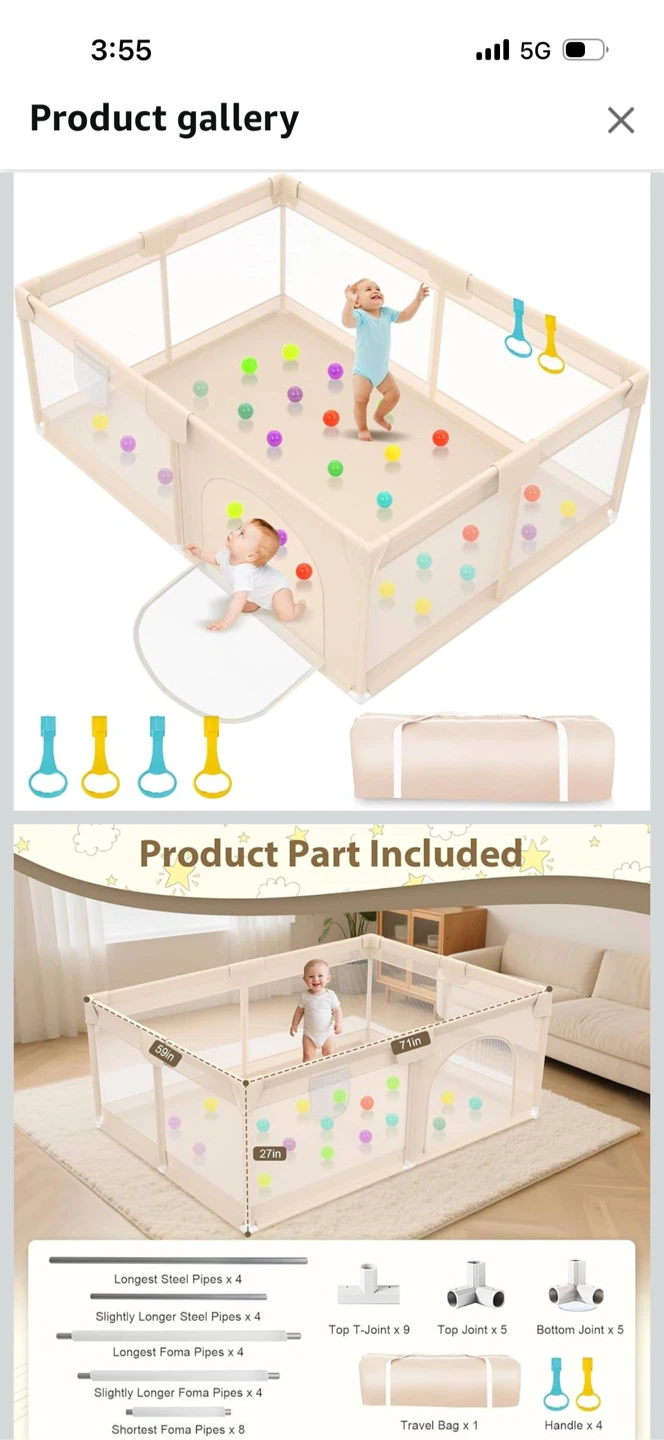 SPRX Foldable Baby Playpen with Mat, 71x59x27 Inch, Apricot - photo 2