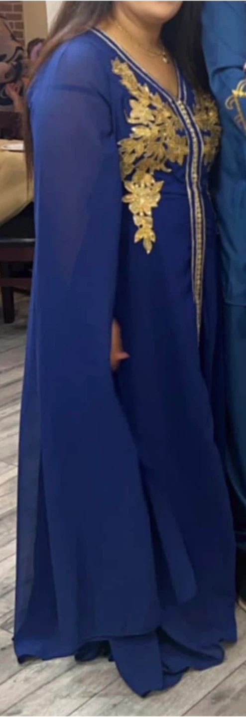 Blue Kaftan with Gold Embroidery