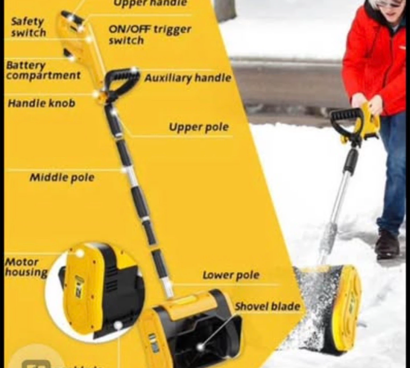 Yellow Electric Snow Shoveler - 10" Clearing Width - photo 3