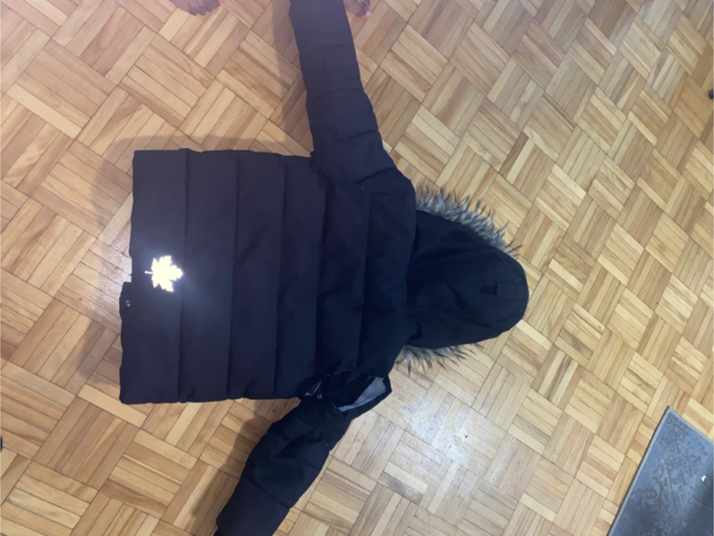 Black Winter Parka with Faux Fur Hood
