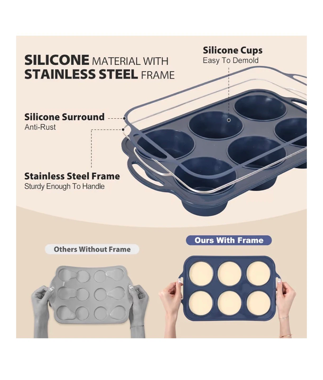 6-Cup Jumbo Muffin Pan with Stainless Steel Frame - photo 4