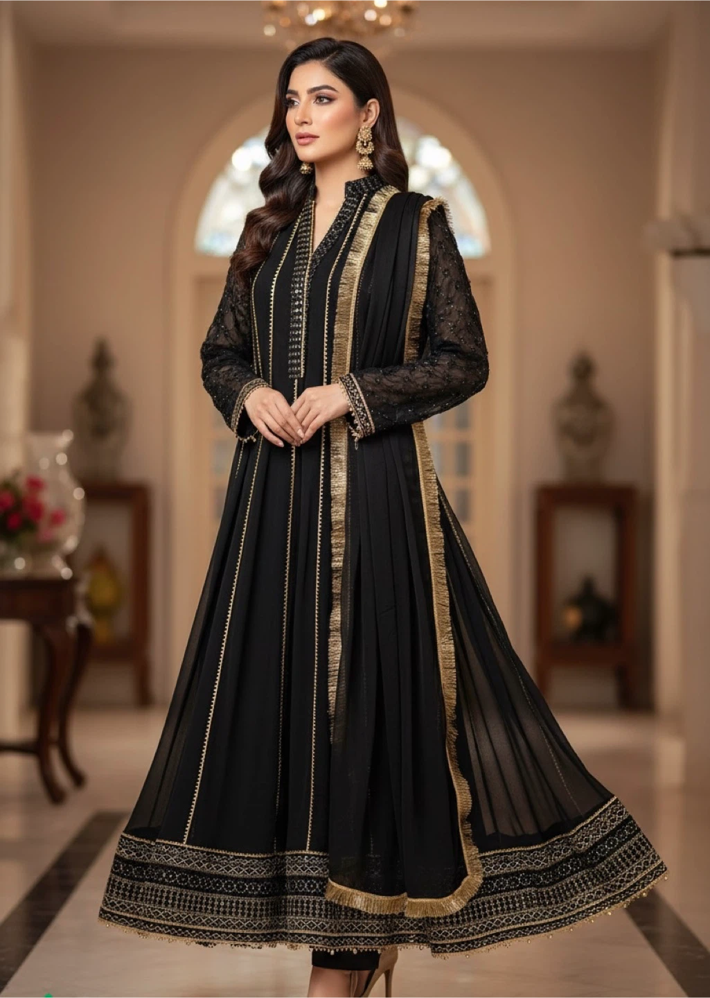 Chiffon Embellished Long Dress Pakistani