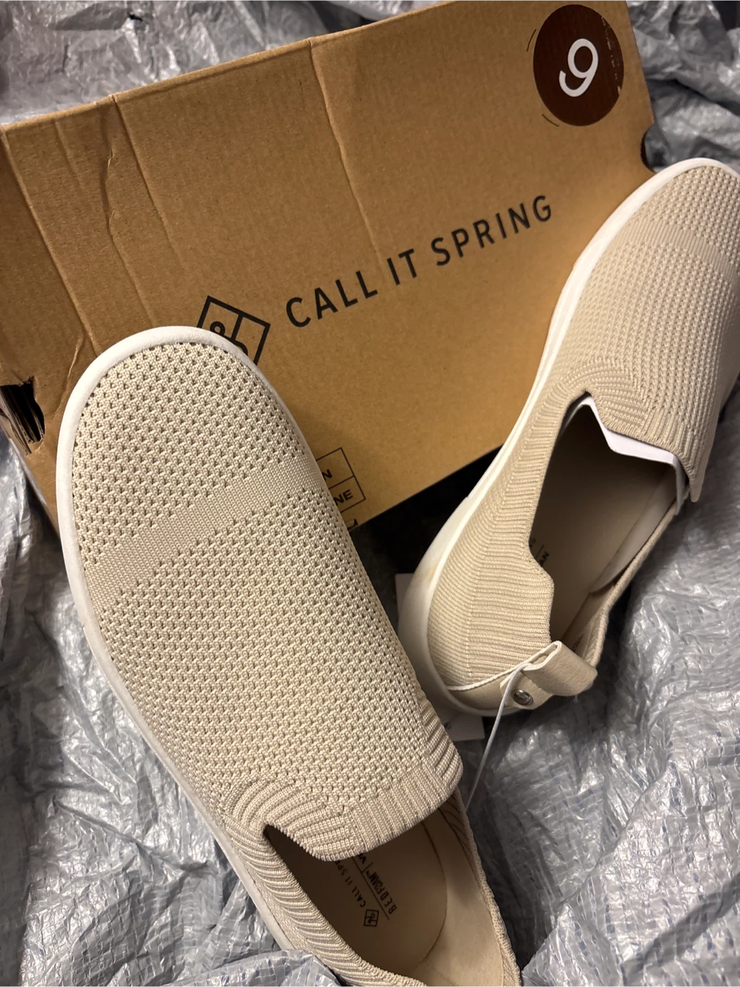 Call It Spring Beige Knit Slip-On Shoes - Size 9