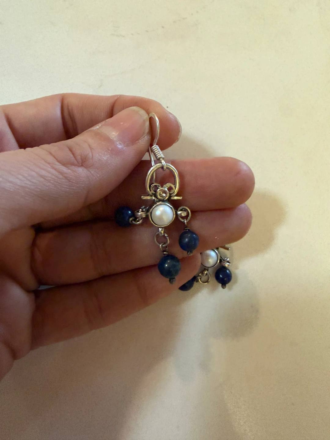 Handmade Silver Earrings with Lapis Lazuli and Pearls - photo 2