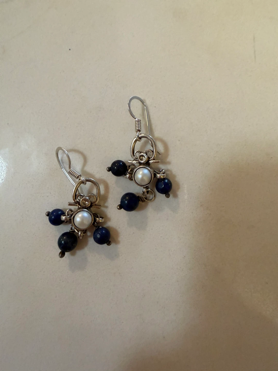 Handmade Silver Earrings with Lapis Lazuli and Pearls