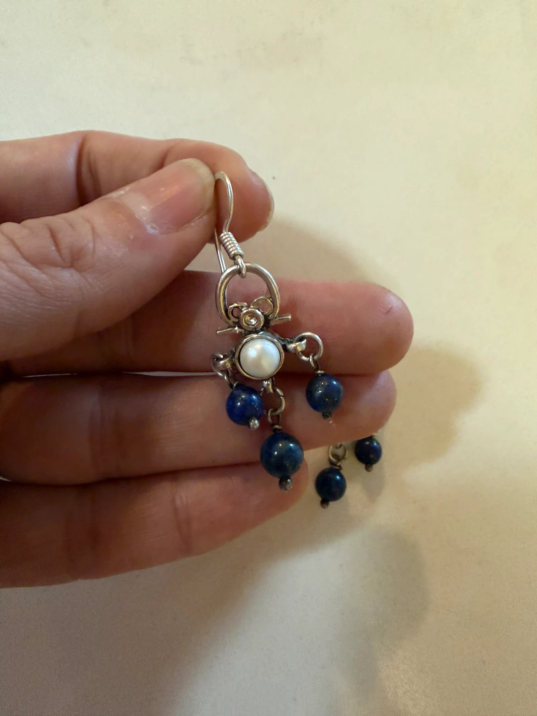 Handmade Silver Earrings with Lapis Lazuli and Pearls - photo 3