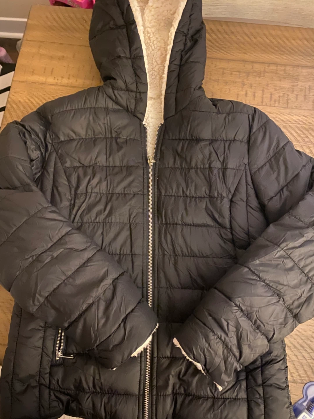 Black Puffer Jacket with Sherpa Lining