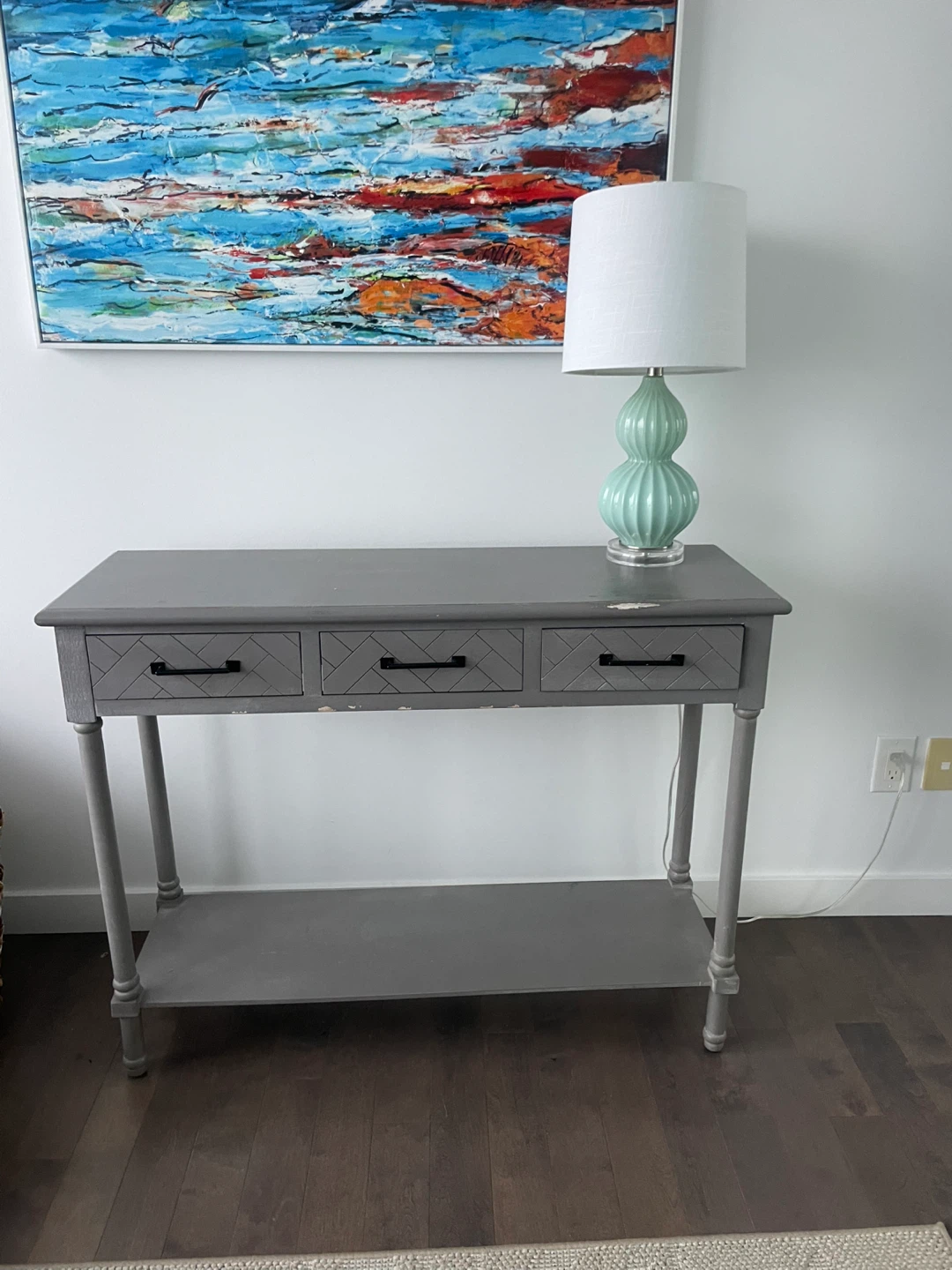 Grey Console Table with 3 Drawers