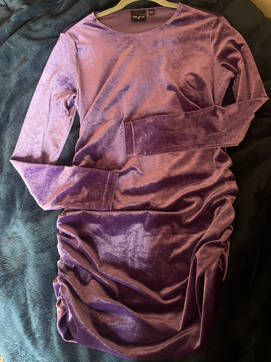 Rebel Sugar Purple Velvet Ruched Dress - Large