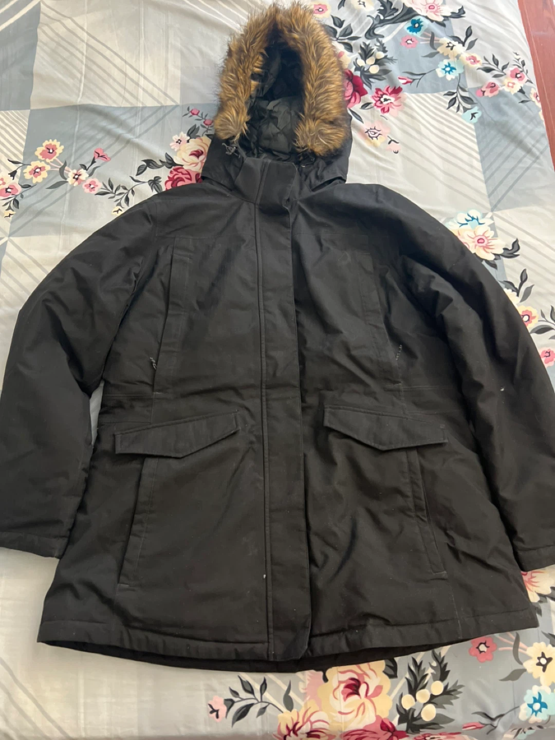 Black Parka Jacket with Fur Hood - photo 2